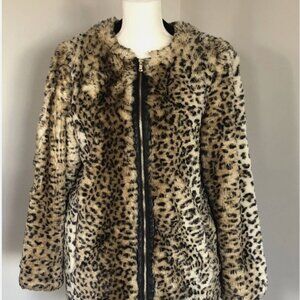 ZARA Zip Up Leopard Print FAUX FUR Winter JACKET - Size L - Coat Jacket